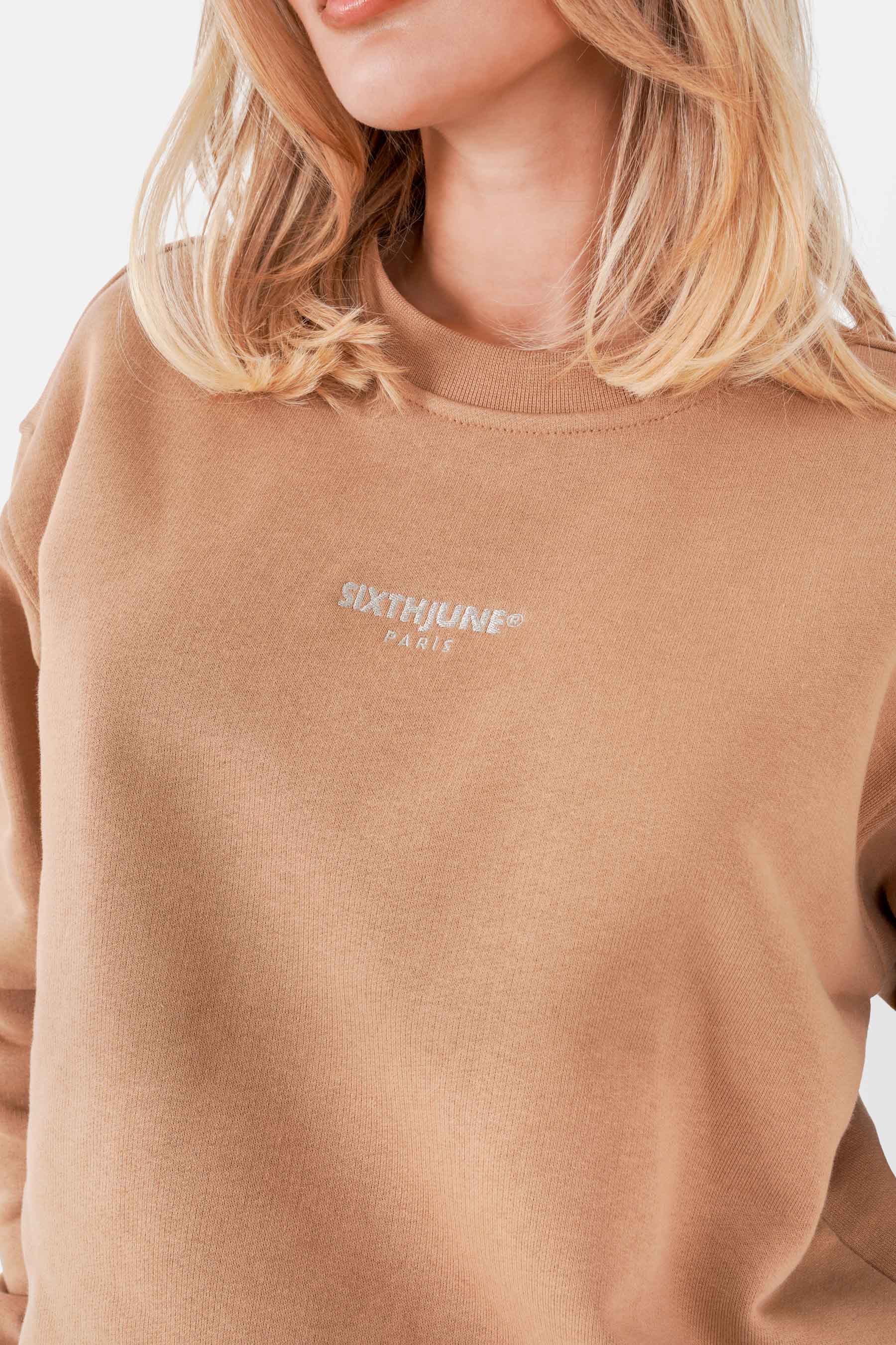 Embroidered logo basic sweatshirt Dark Beige