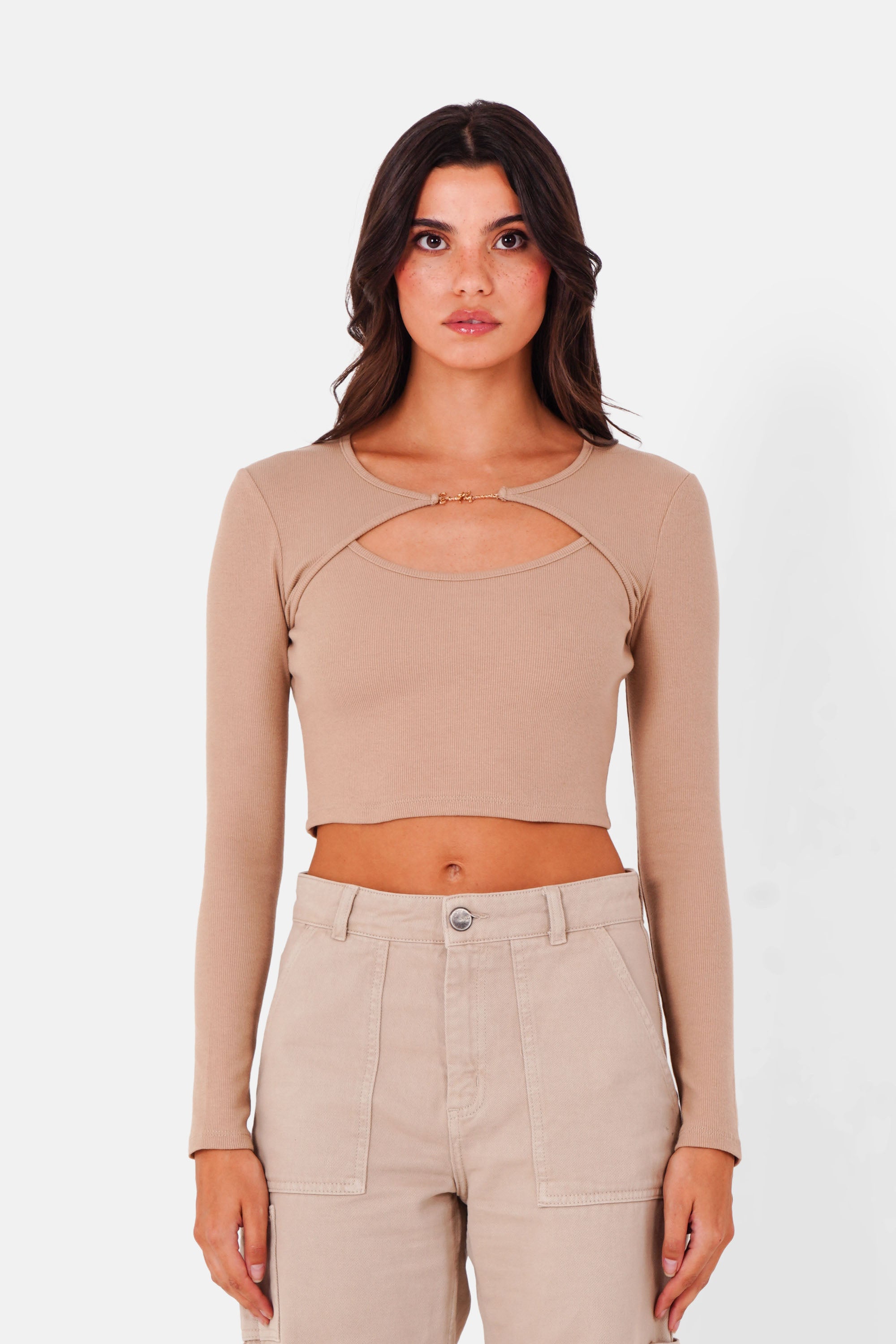 Top ouverture bijou Beige foncé