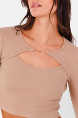 Top ouverture bijou Beige foncé