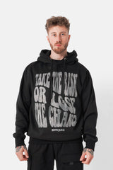 Sweatshirt capuche texte strass Noir