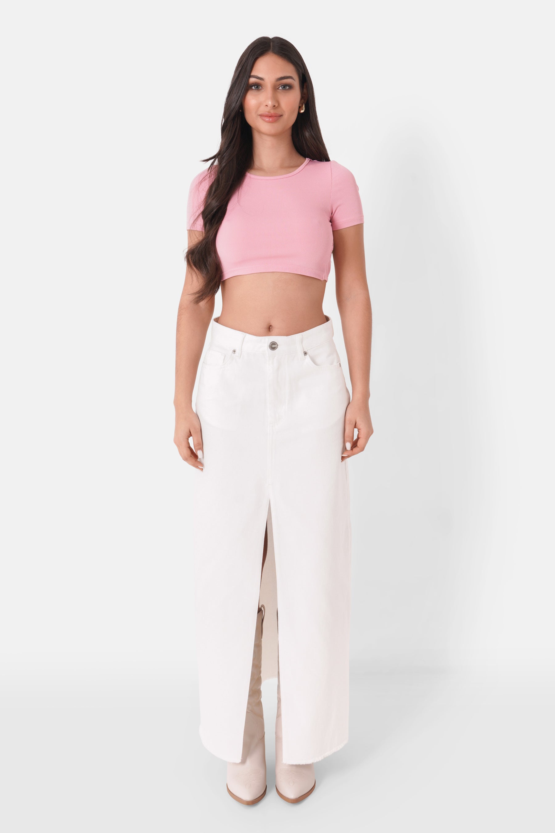 Destrutured denim long skirt White