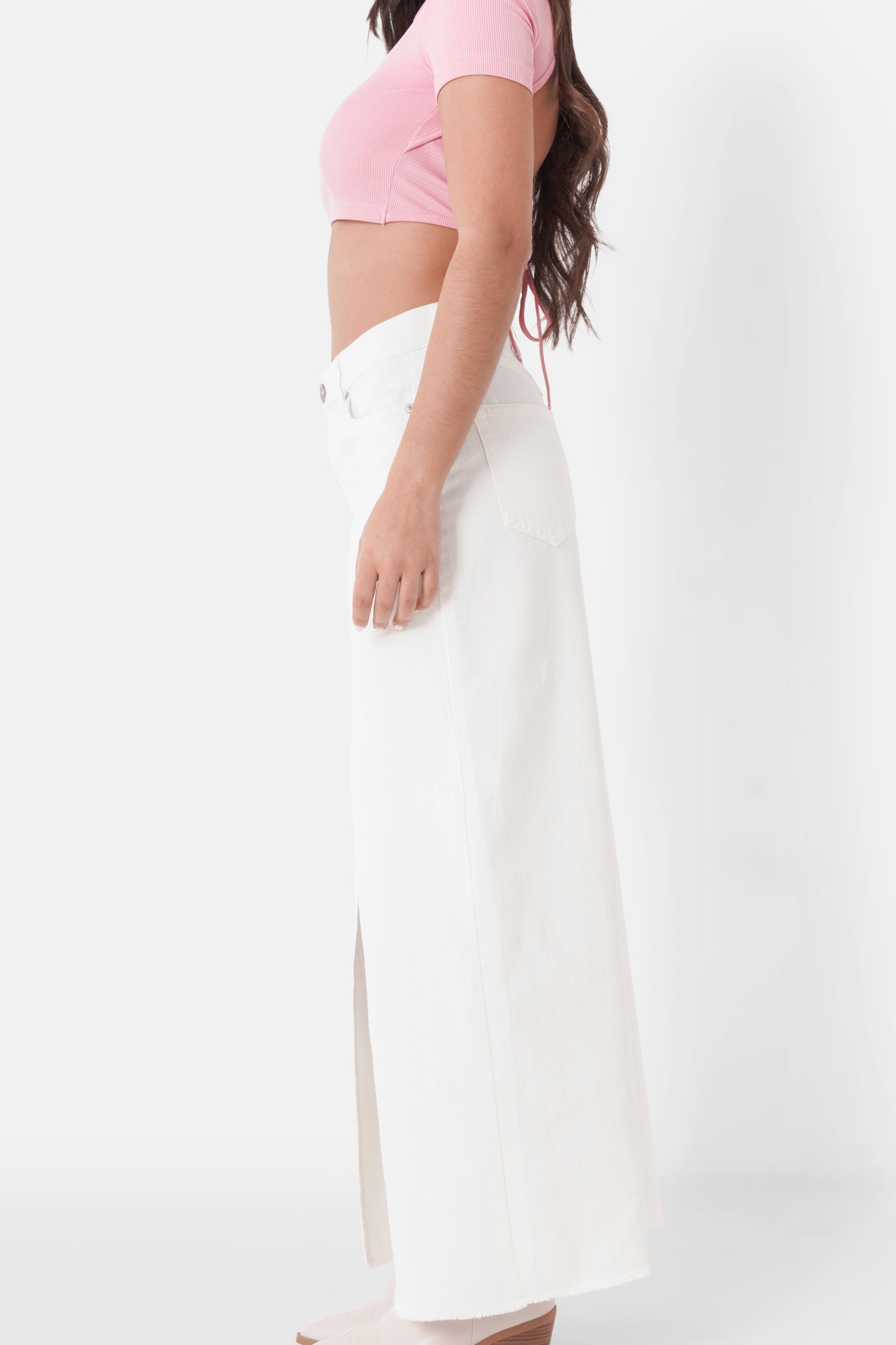 Destrutured denim long skirt White