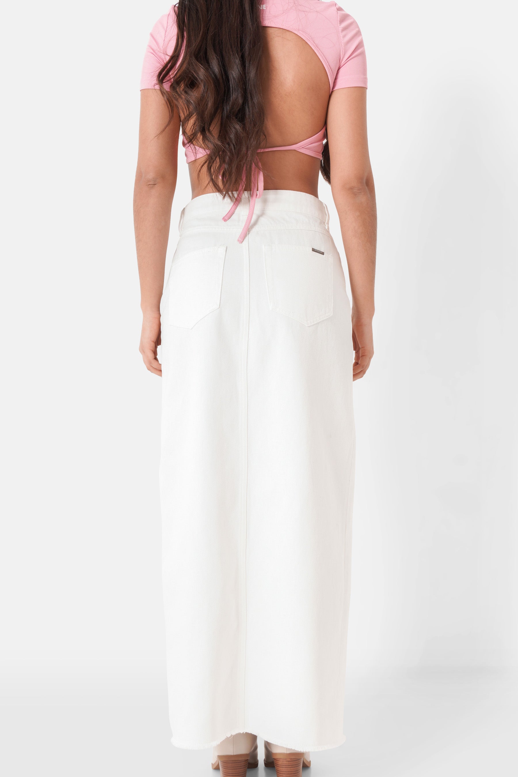 Destrutured denim long skirt White