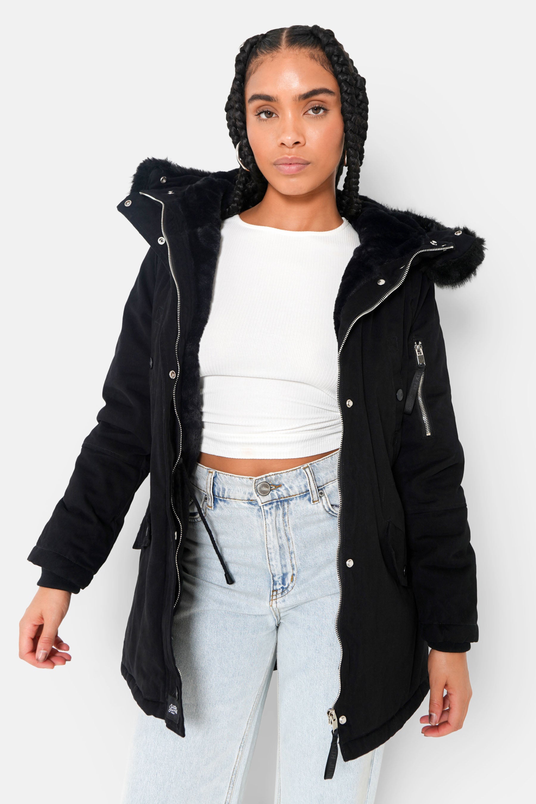 Lining faux fur parka Black Sixth June