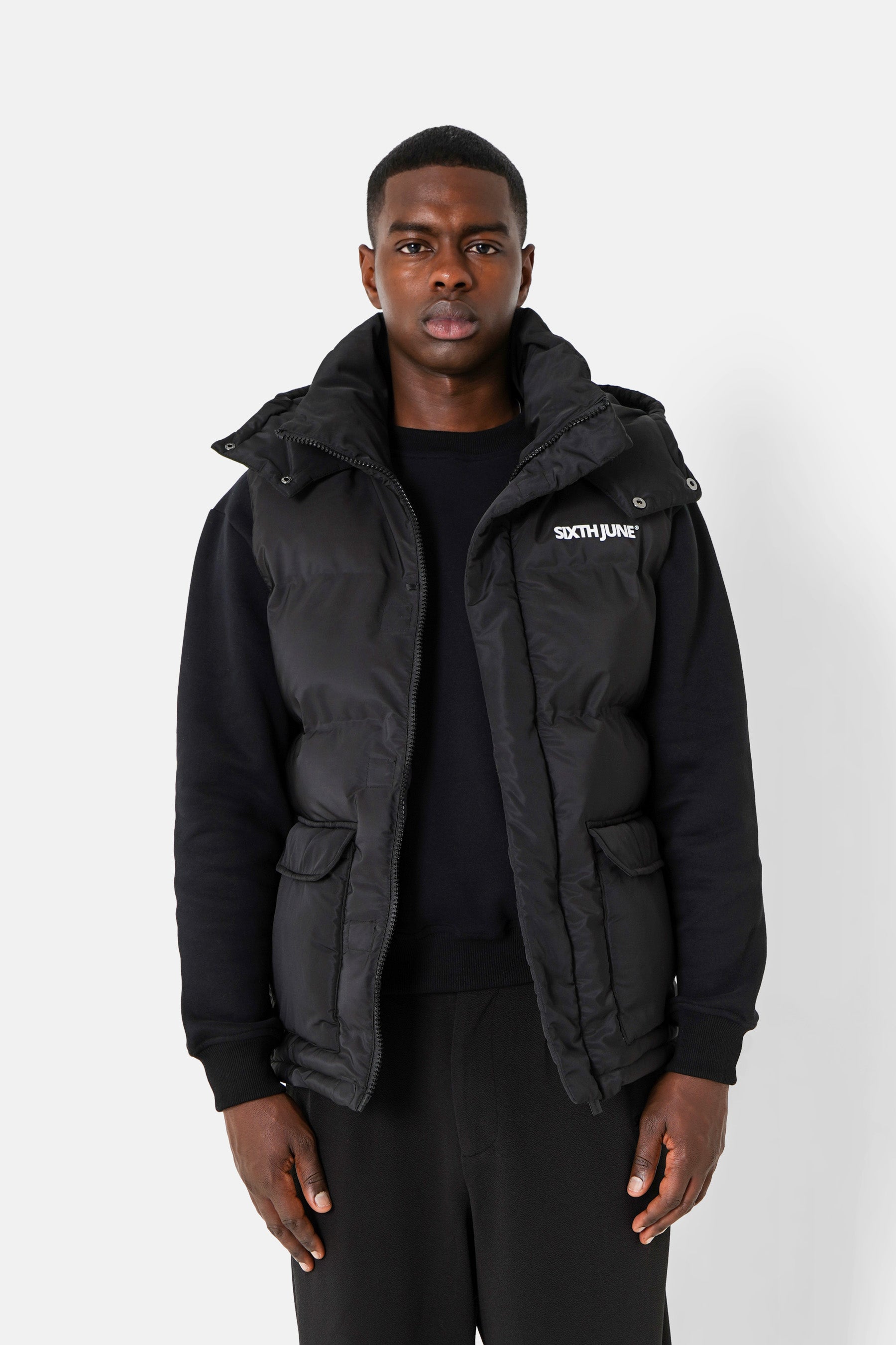 Sleeveless hood down jacket Black