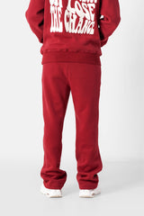 Retro print fleece jogging pants Burgundy red