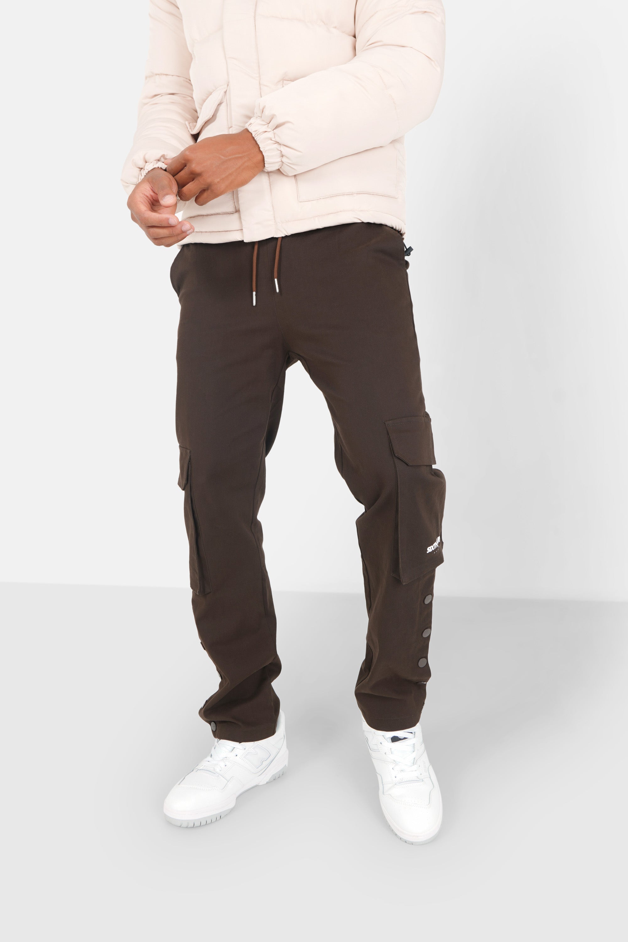 Buttons ankles cargo pants Brown