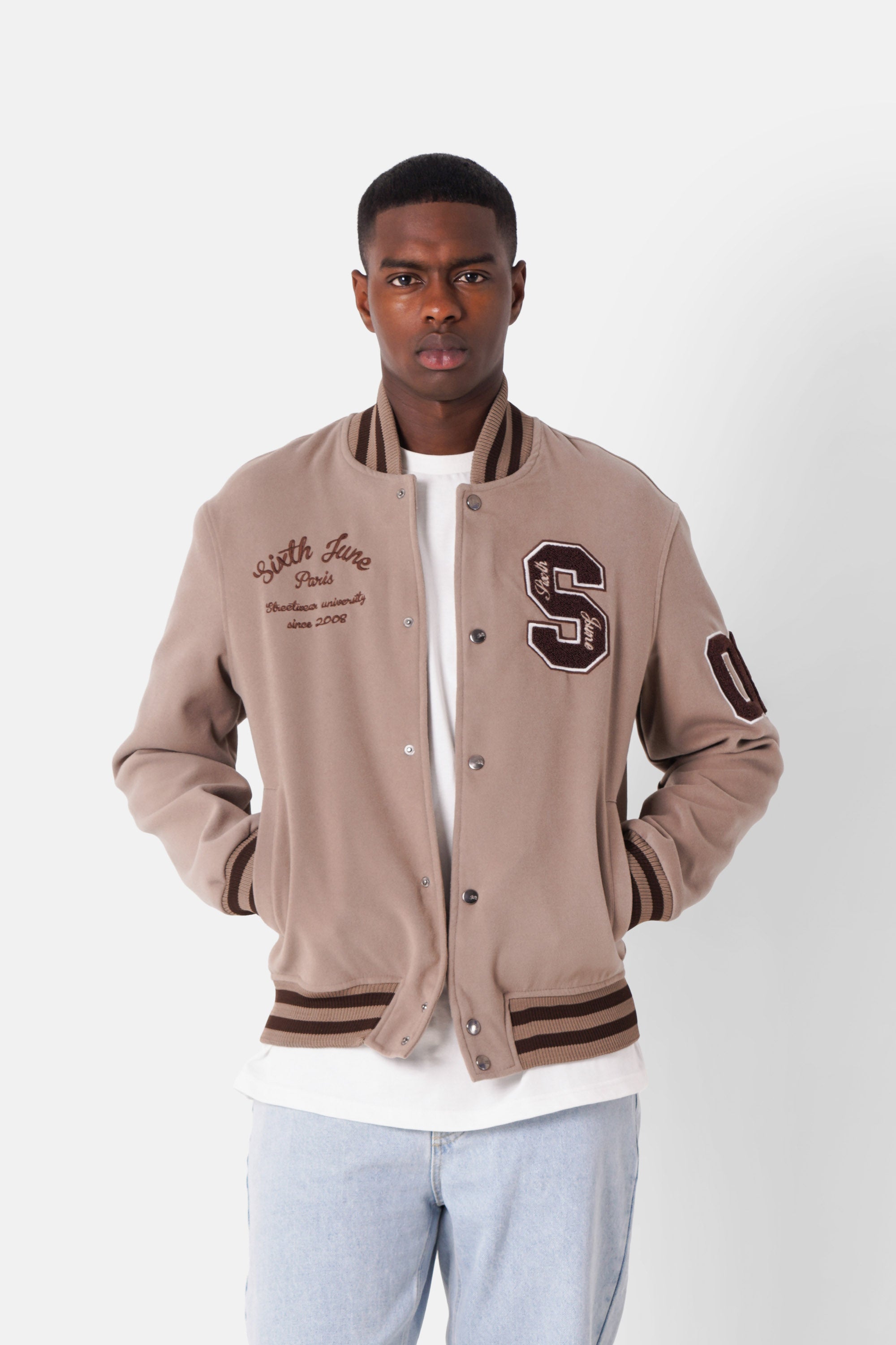 Varsity embroidered jacket Beige