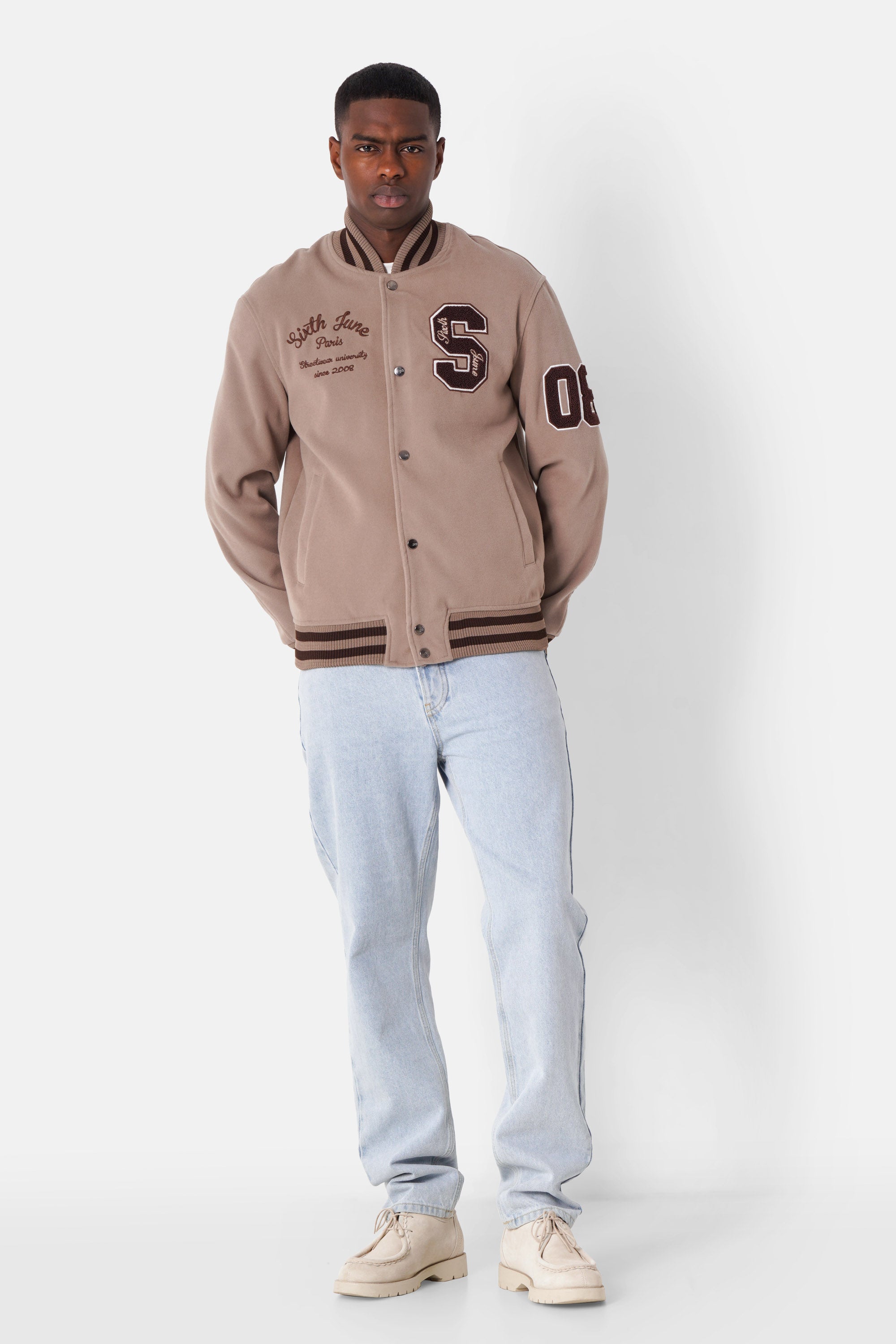 Varsity embroidered jacket Beige