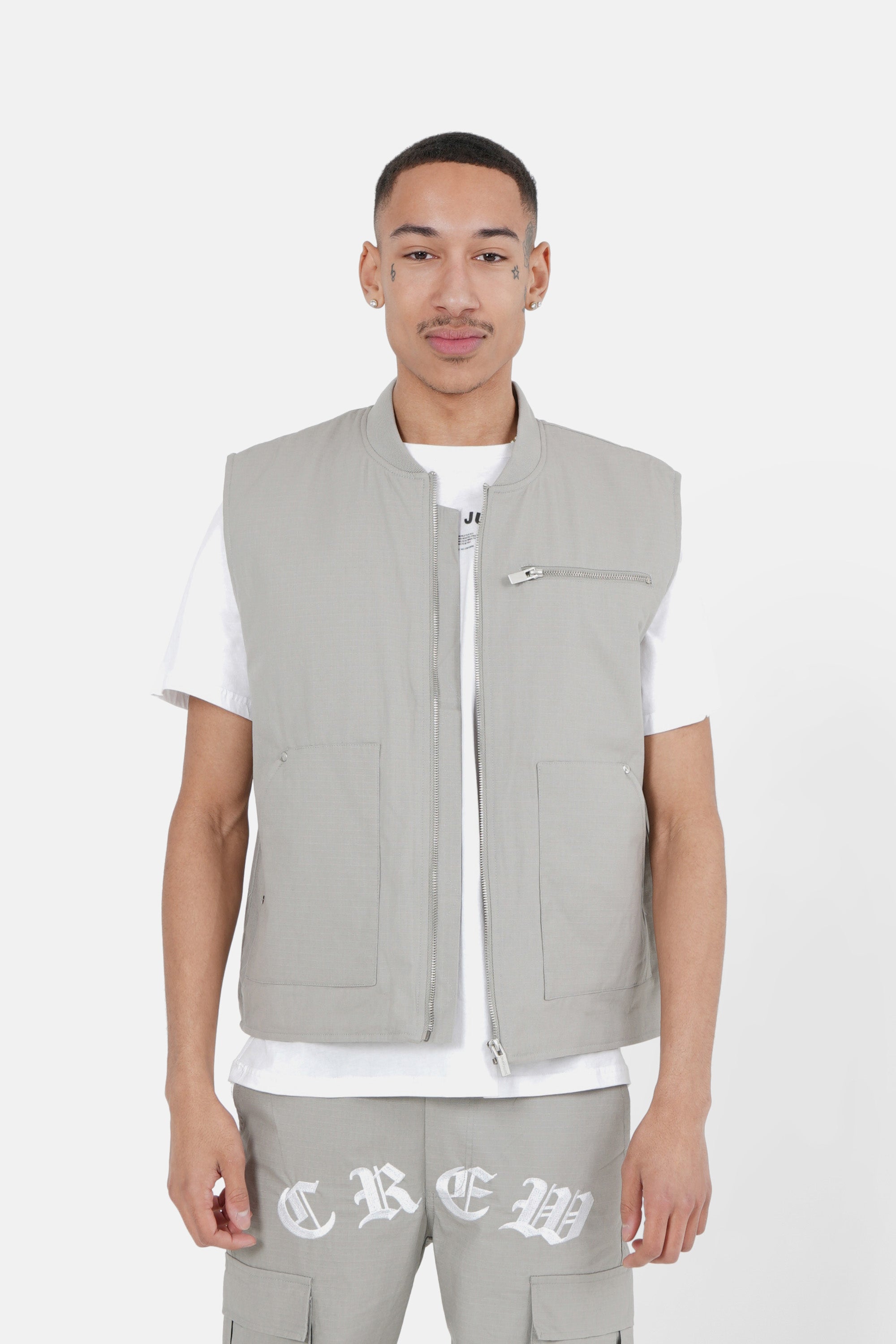 Zipped CREW sleeves gilet light Grey