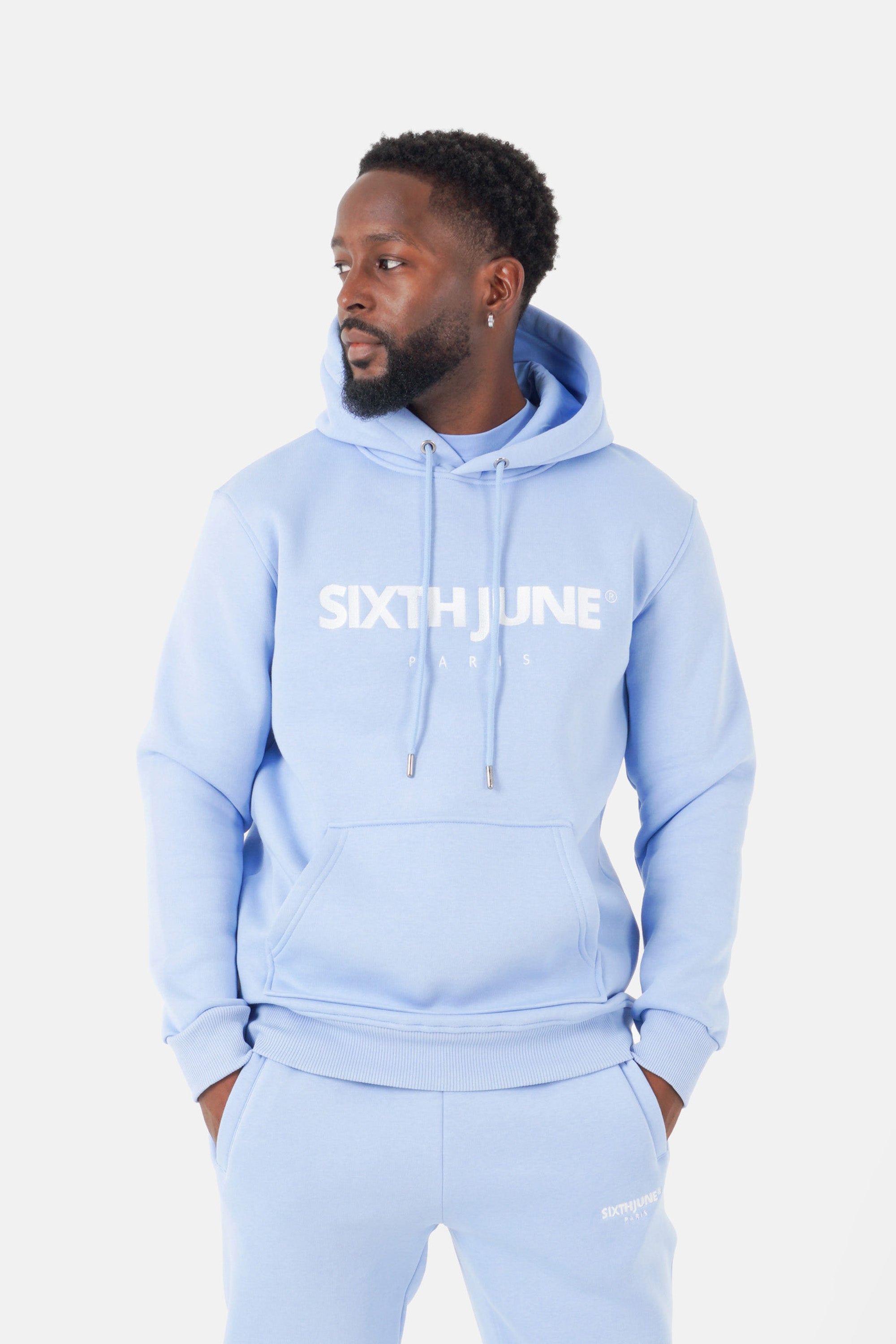 Sweatshirt capuche molletonné logo Bleu clair