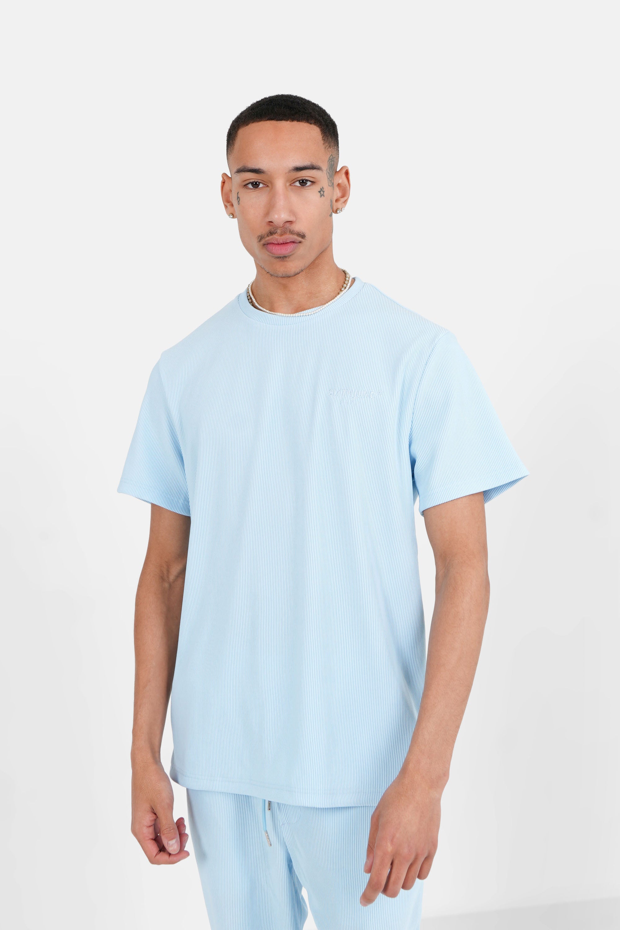 T-shirt plissé Bleu clair