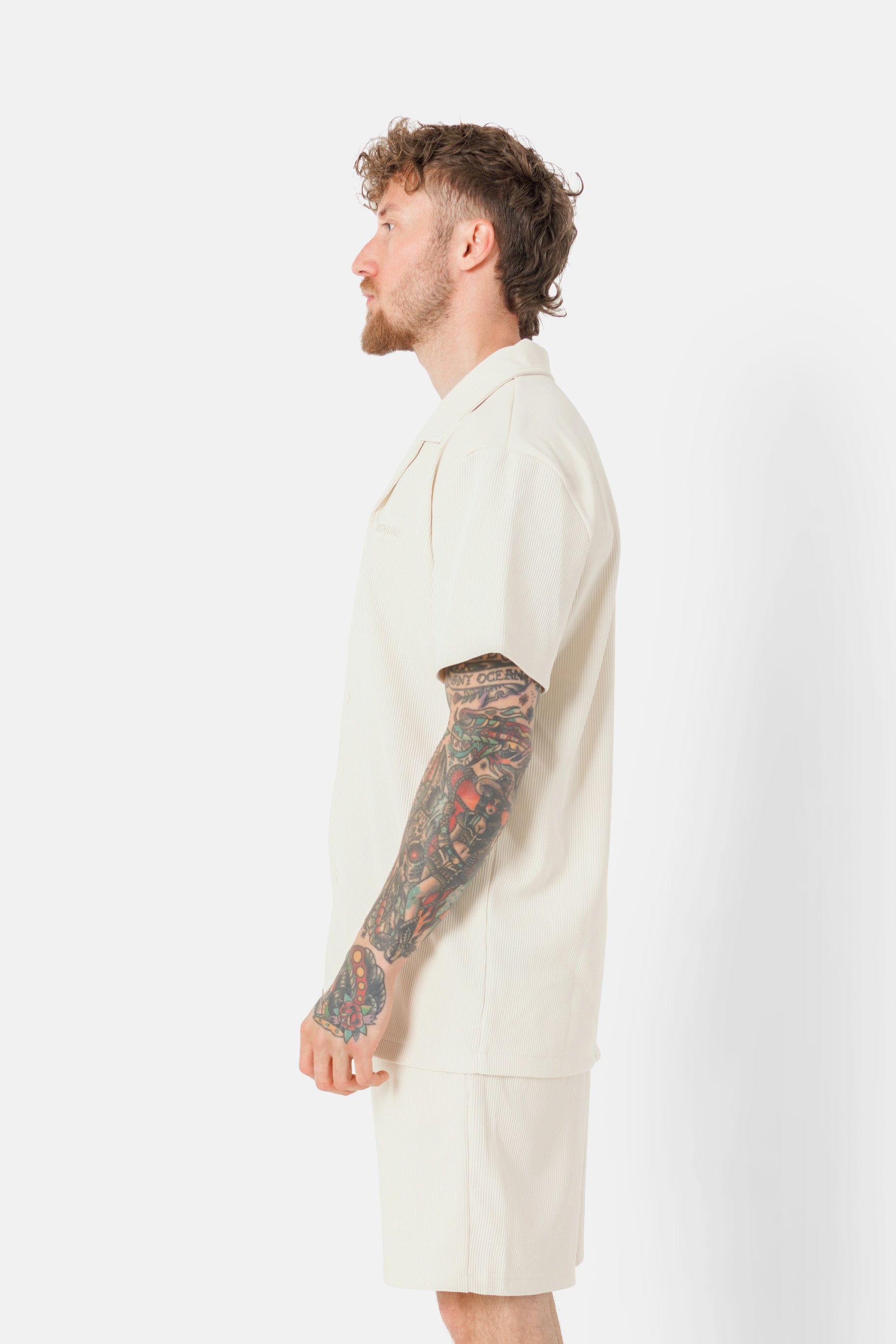 Chemise manches courtes plissé Beige