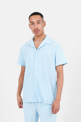 Chemise manches courtes plissé Bleu clair