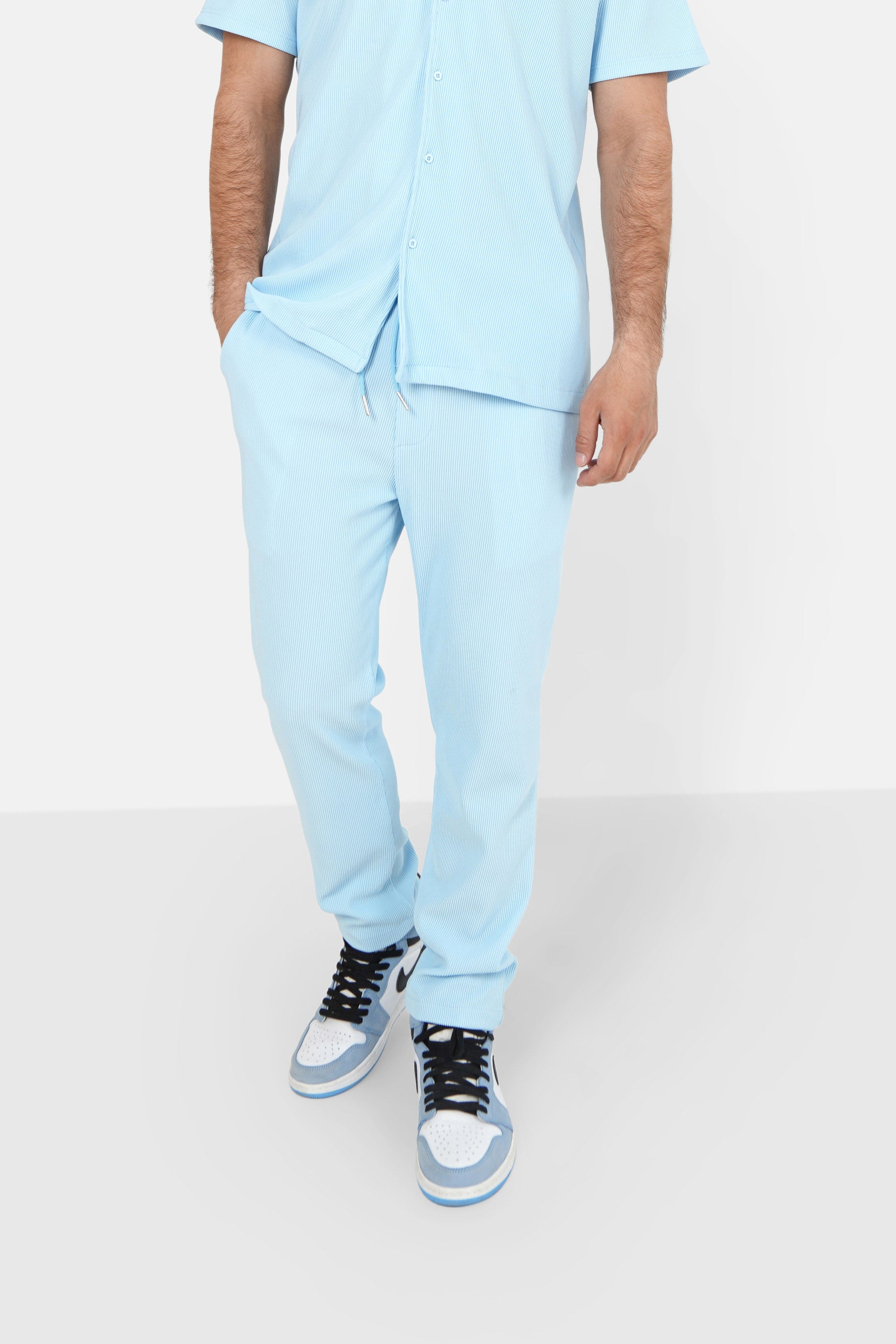 Pantalon fluide plissé Bleu clair