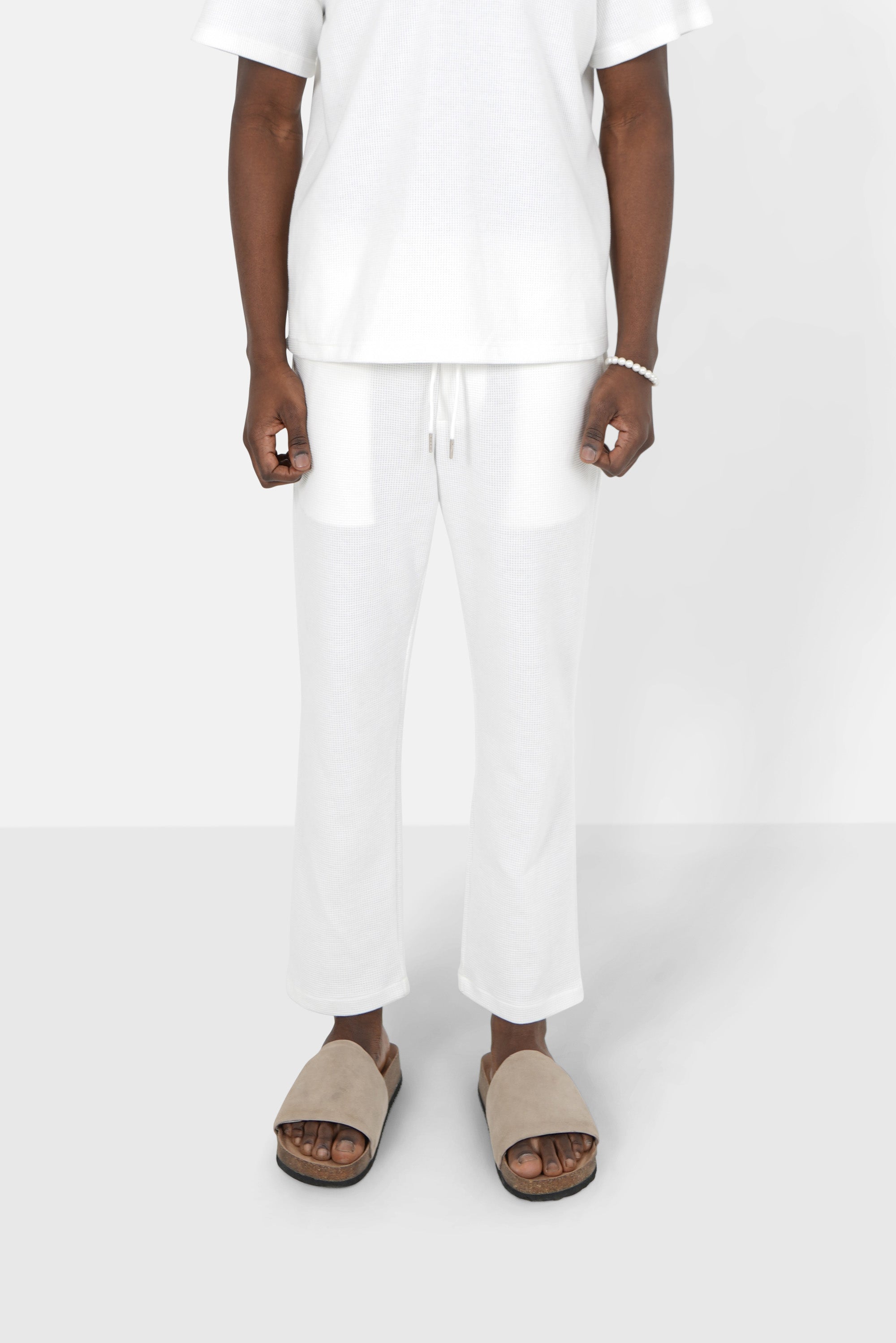 Waffle straight pants White