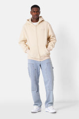 Sweatshirt capuche zip citations Beige