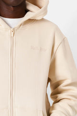 Sweatshirt capuche zip citations Beige