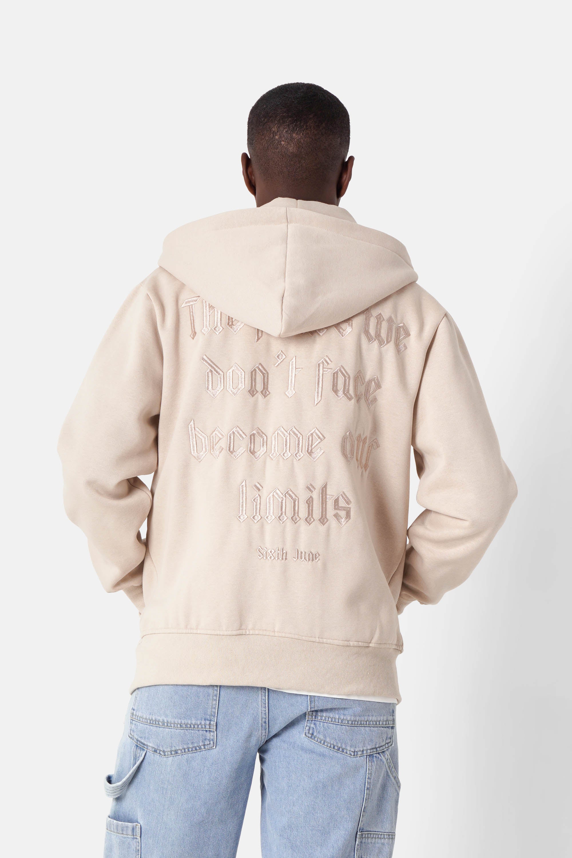 Sweatshirt capuche zip citations Beige