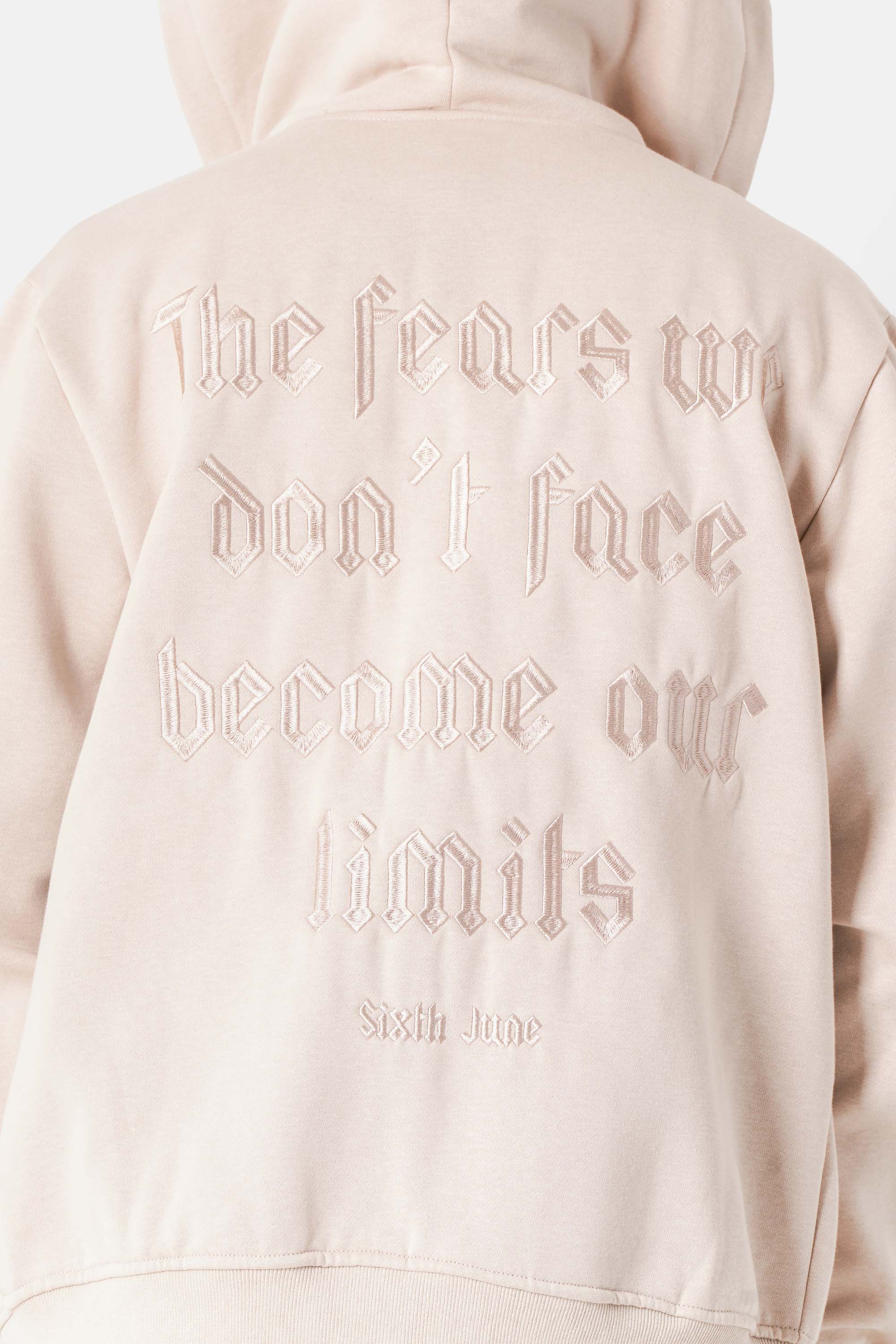 Sweatshirt capuche zip citations Beige