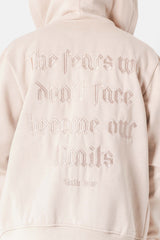 Sweatshirt capuche zip citations Beige