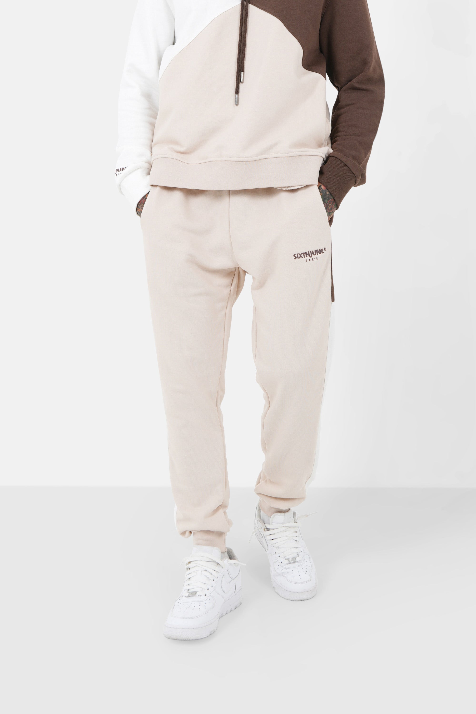 Tricolour logo patch joggers Beige