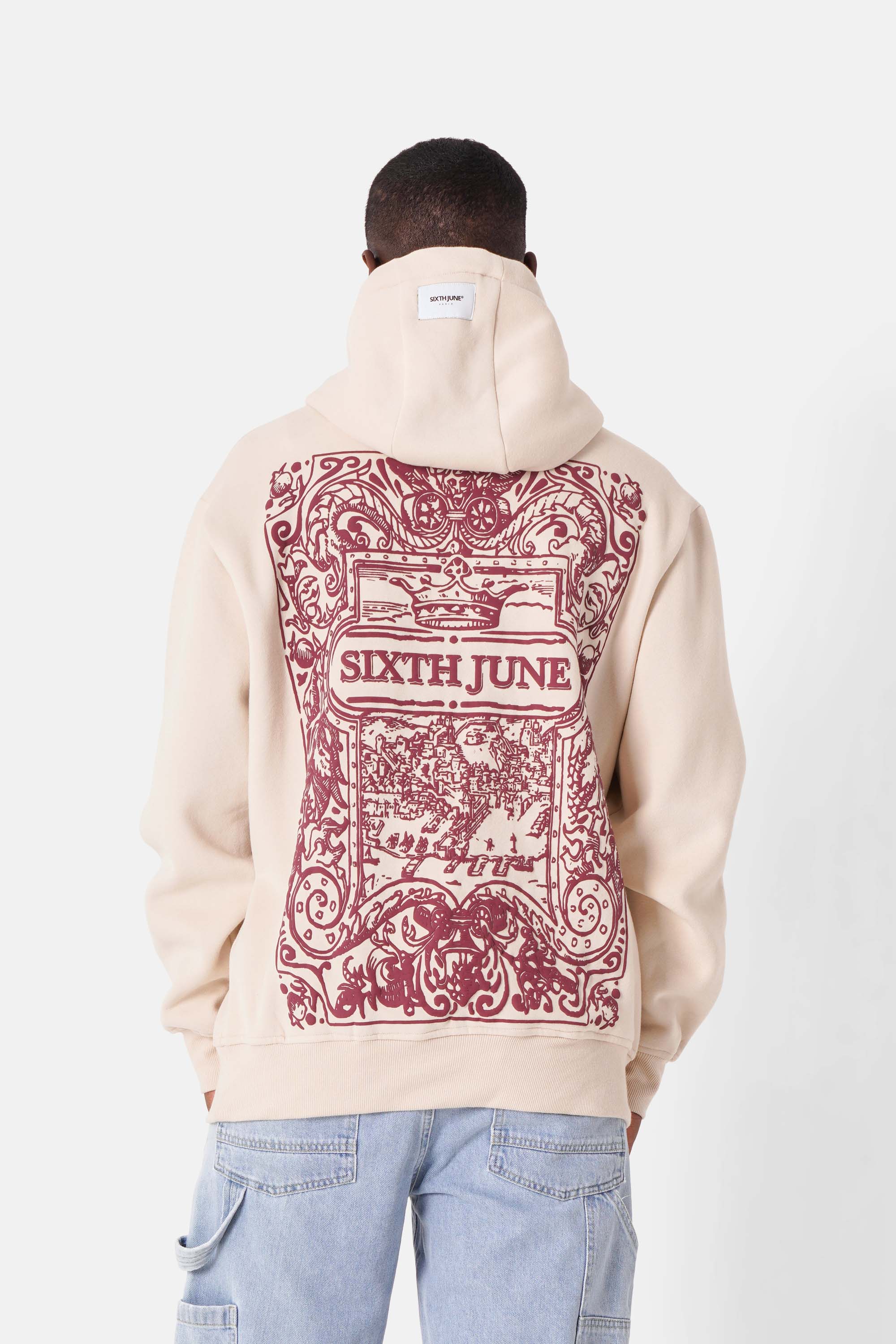 Sweatshirt capuche motifs azulejos rouge bordeaux