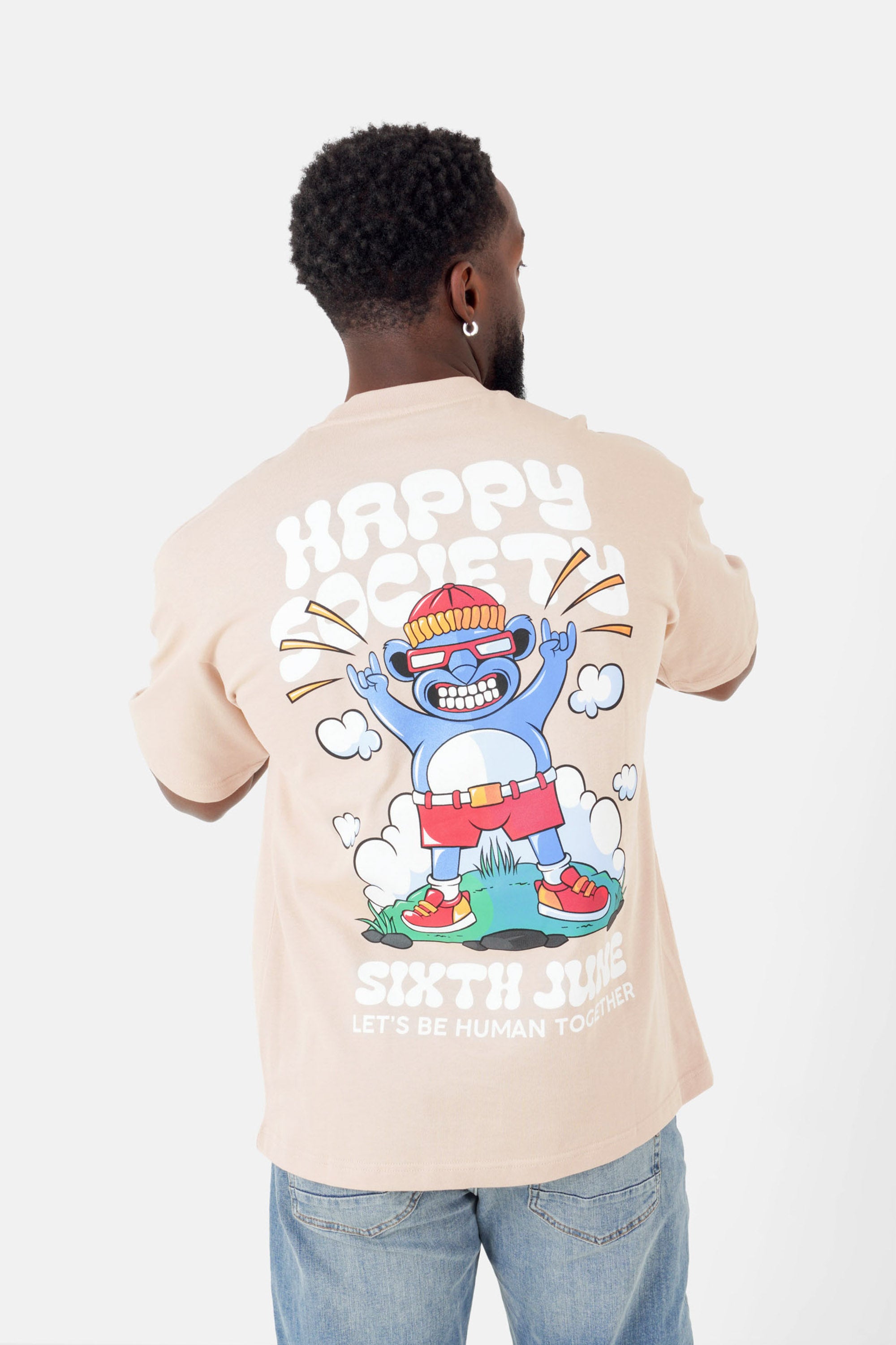 Happy society printed t-shirt Beige