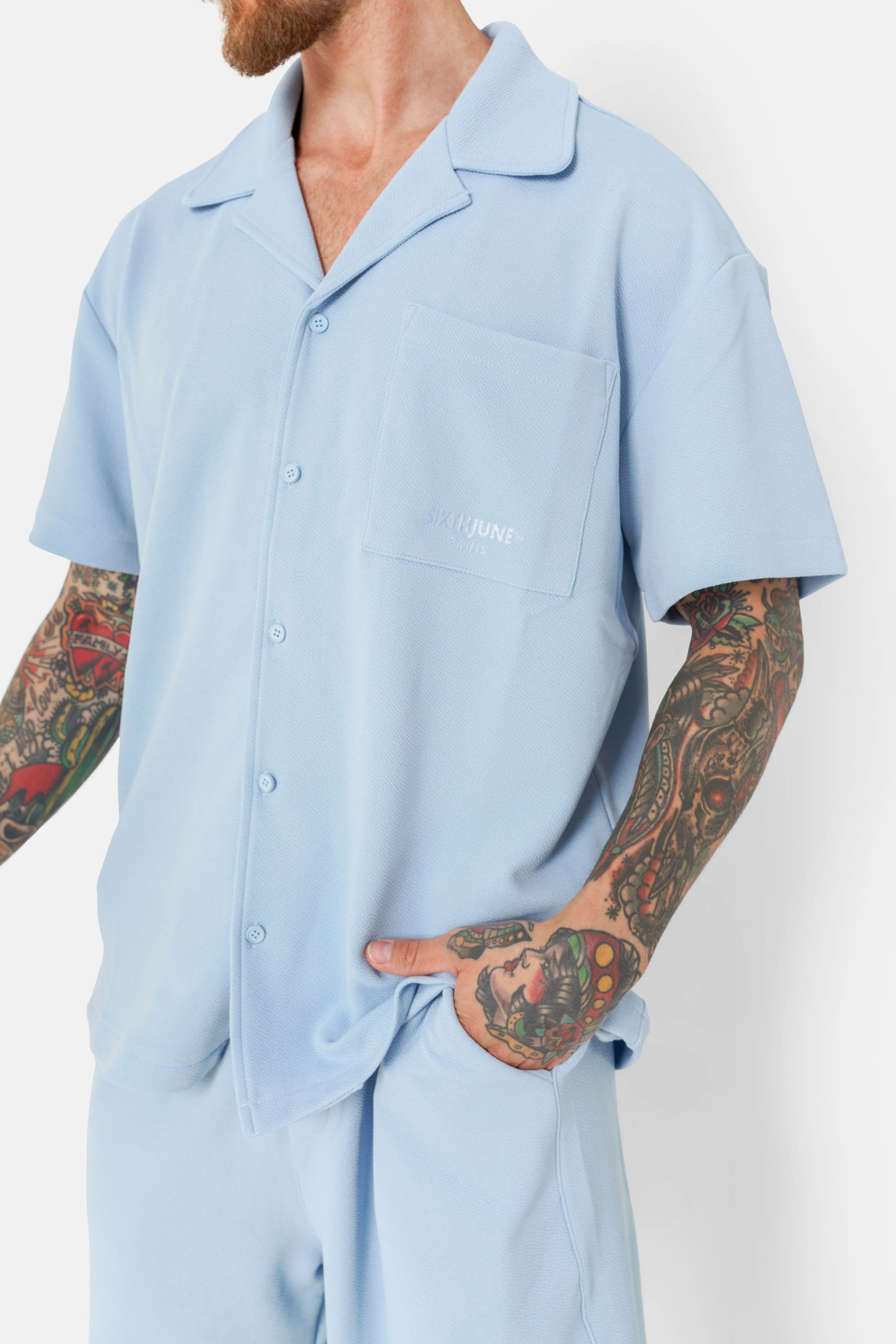 Chemise broderie texturé Bleu clair