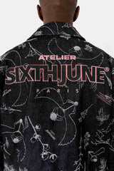 Jeansjacke mit Käfer-Print Schwarz