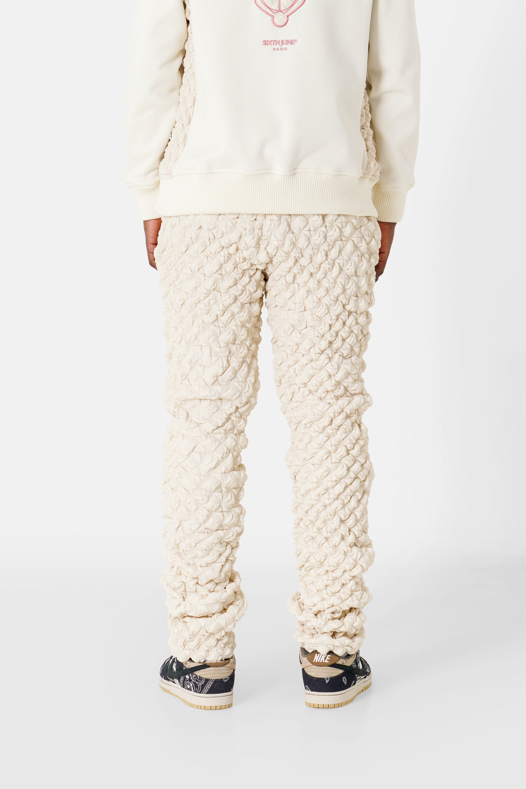 Beige strukturierte Waffelhose