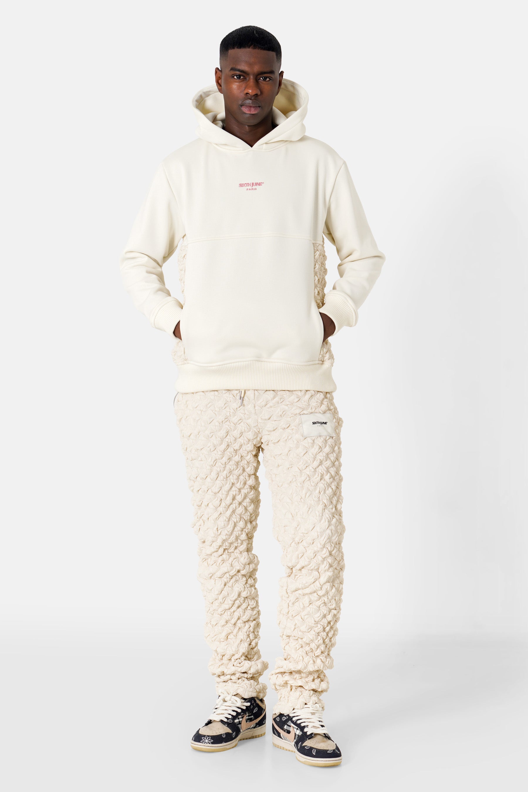 Beige strukturierte Waffelhose