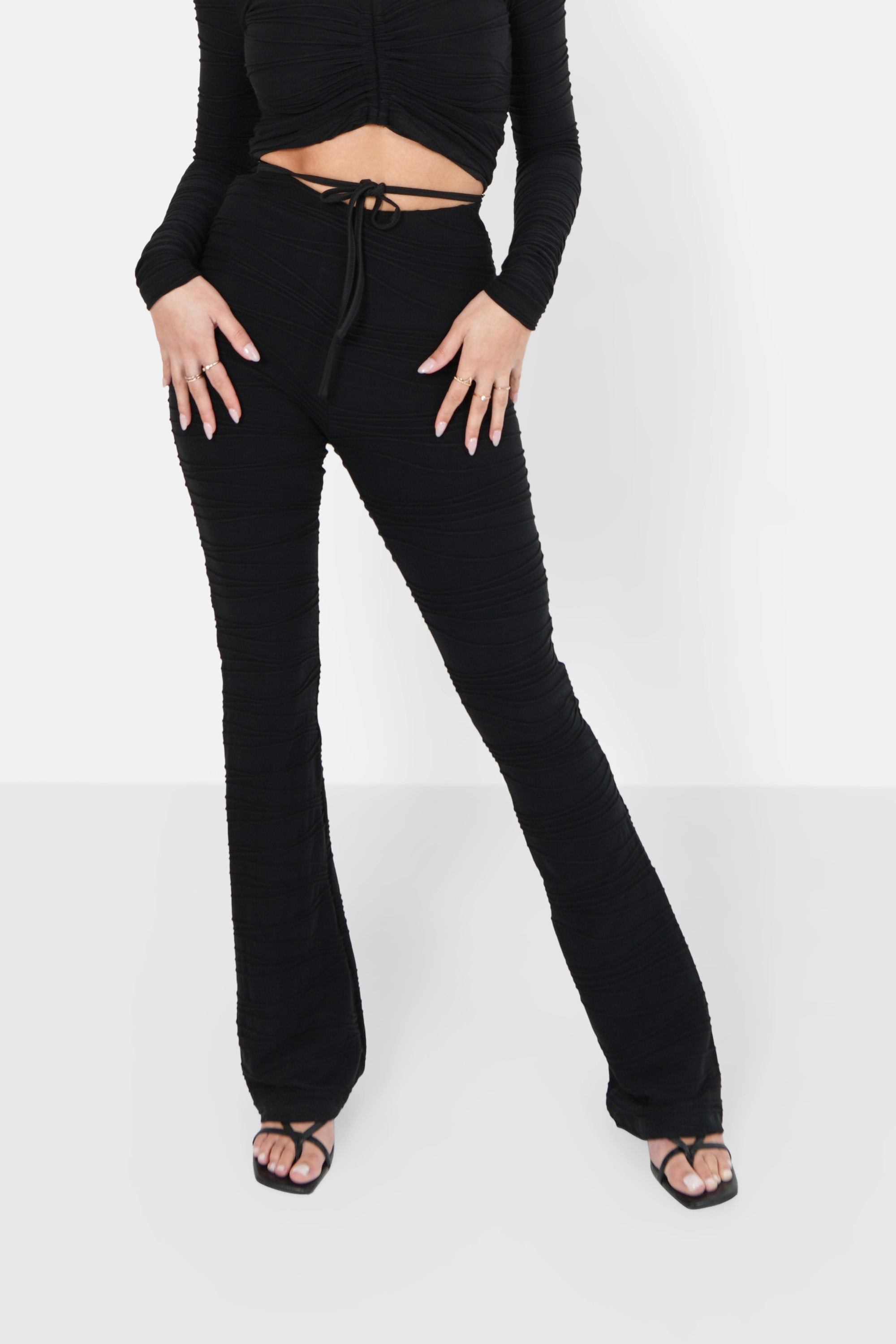 Textured flared pants Black