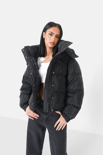 Sixth June oversized cropped hooded puffer jacket in black