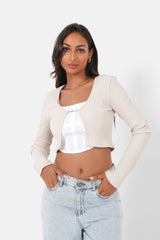 Top court ouverture bijou devant Beige