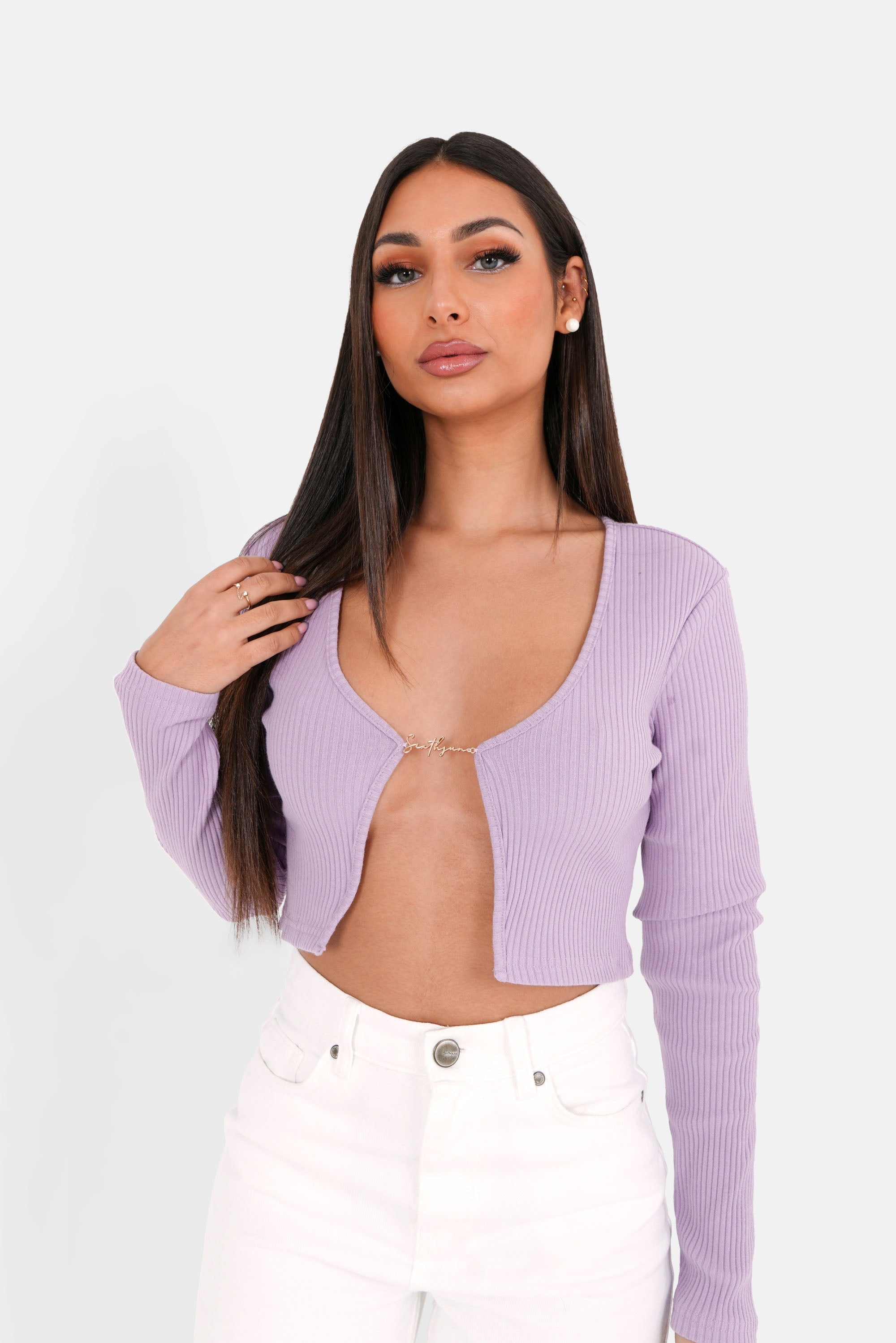 Front opening crop top Purple