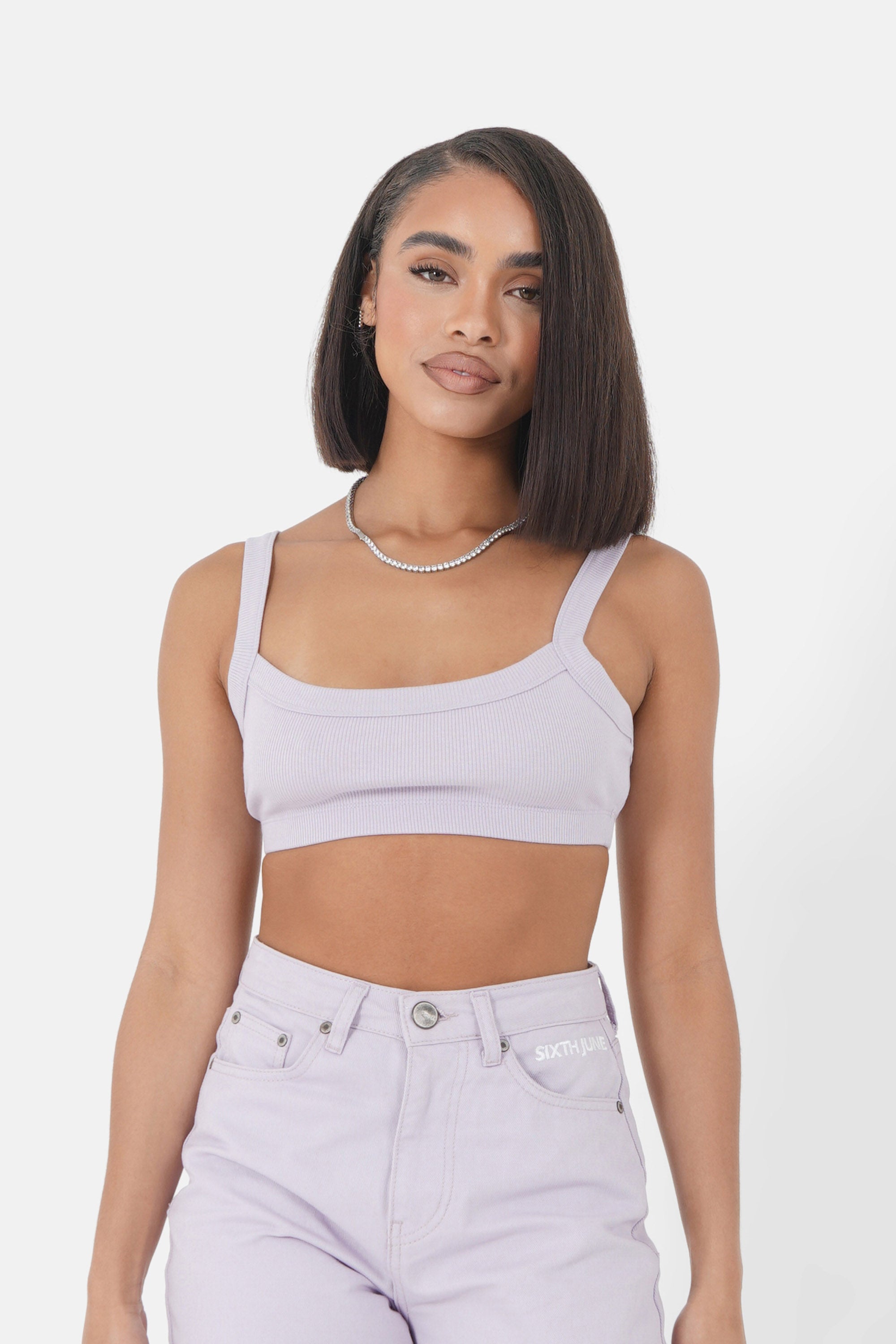 Short embroidered top light Purple