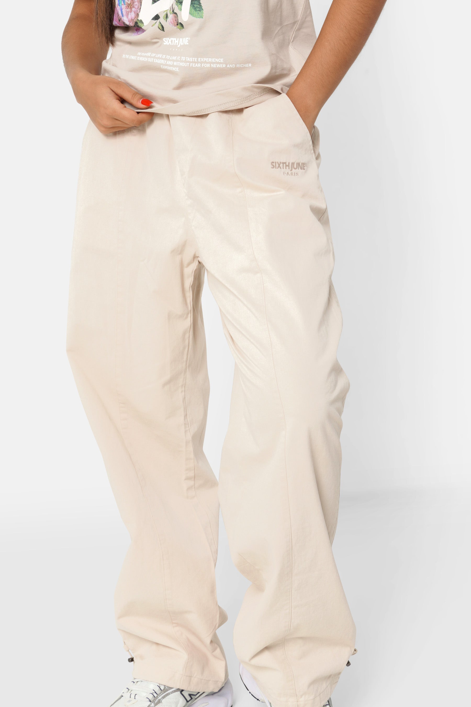 Pantalon parachute logo Beige clair