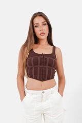 Top corset agrafes bretelles Marron