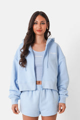 Sweatshirt zippé décontractée capuche Bleu clair