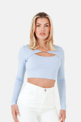 Top ouverture bijou Bleu clair