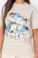 T-shirt floral Romanticize Beige