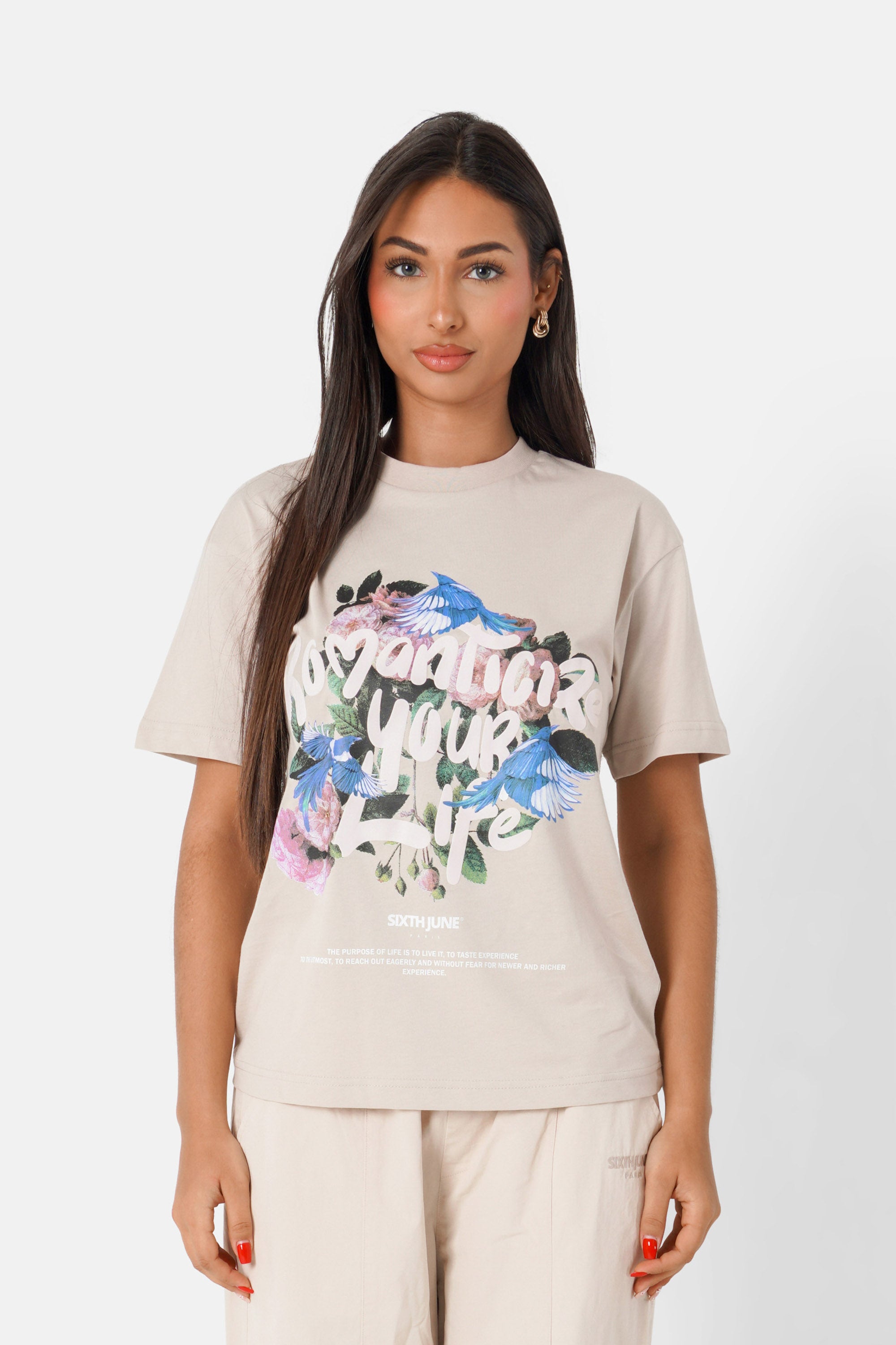 T-shirt floral Romanticize Beige