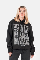 Sweatshirt capuche texte strass Noir