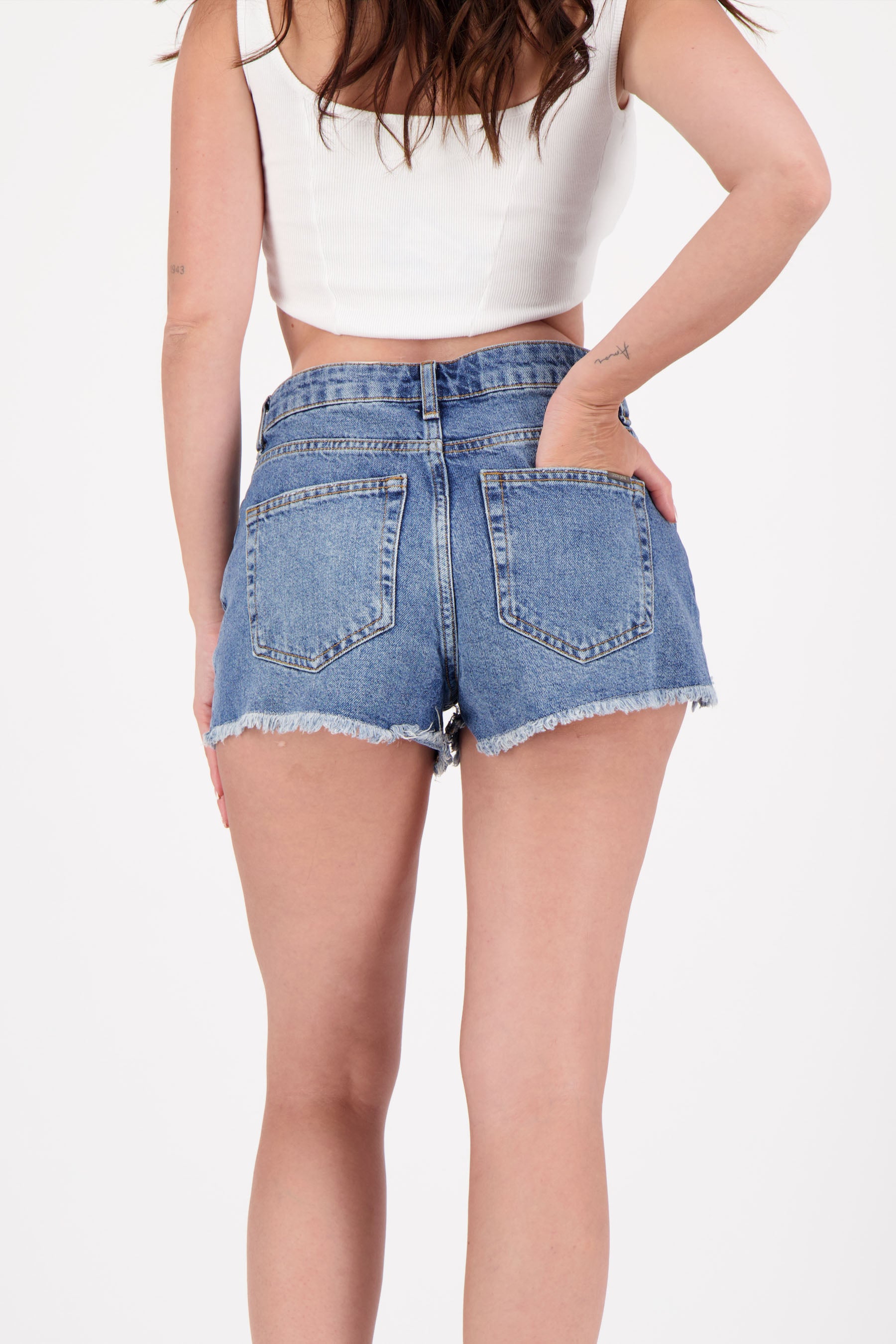 Short déchiré jean denim Bleu