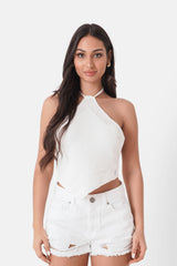 Top crochet dos nu cordons Blanc