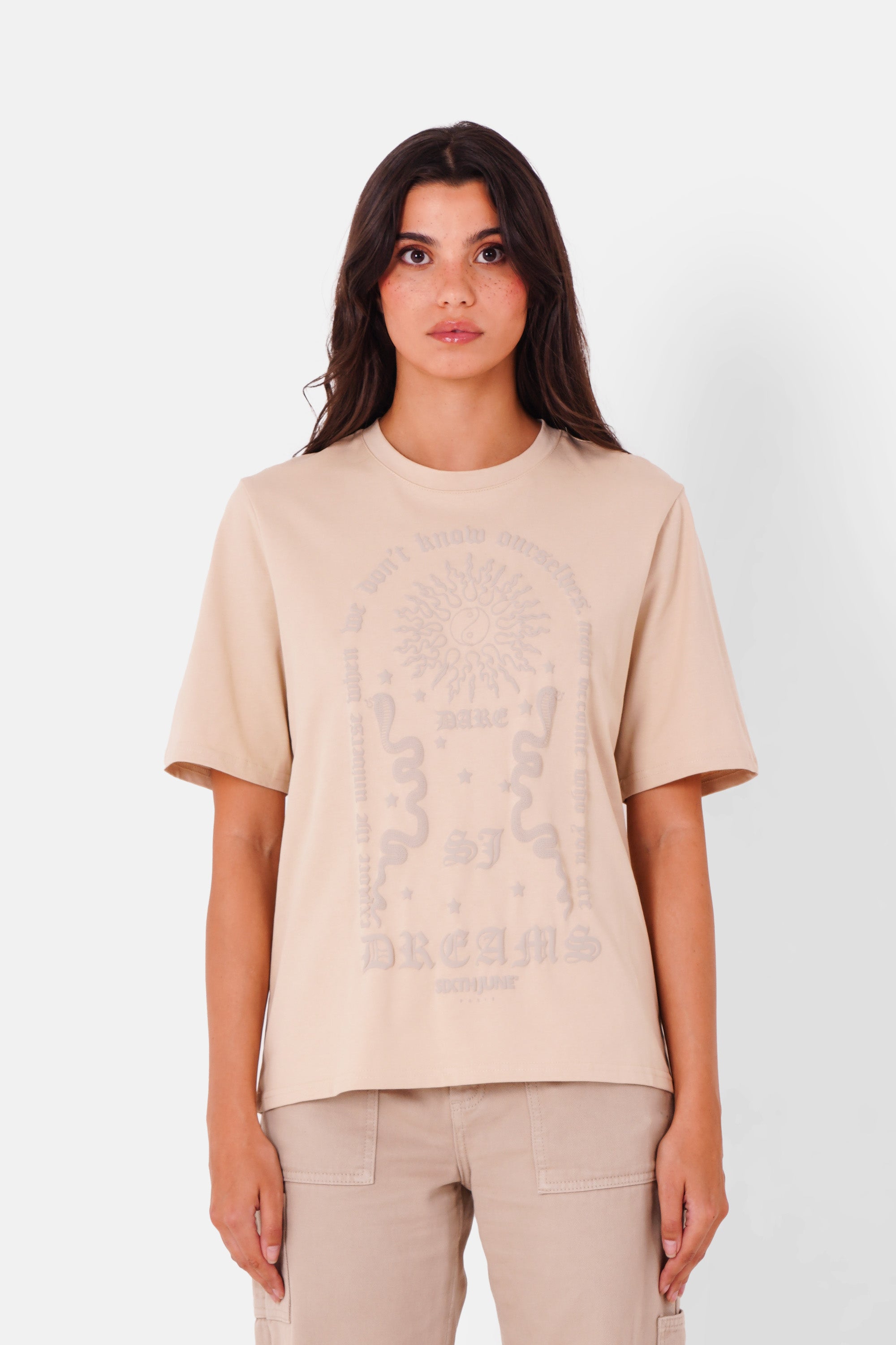 T-Shirt mit Astrologie-Aufdruck Beige