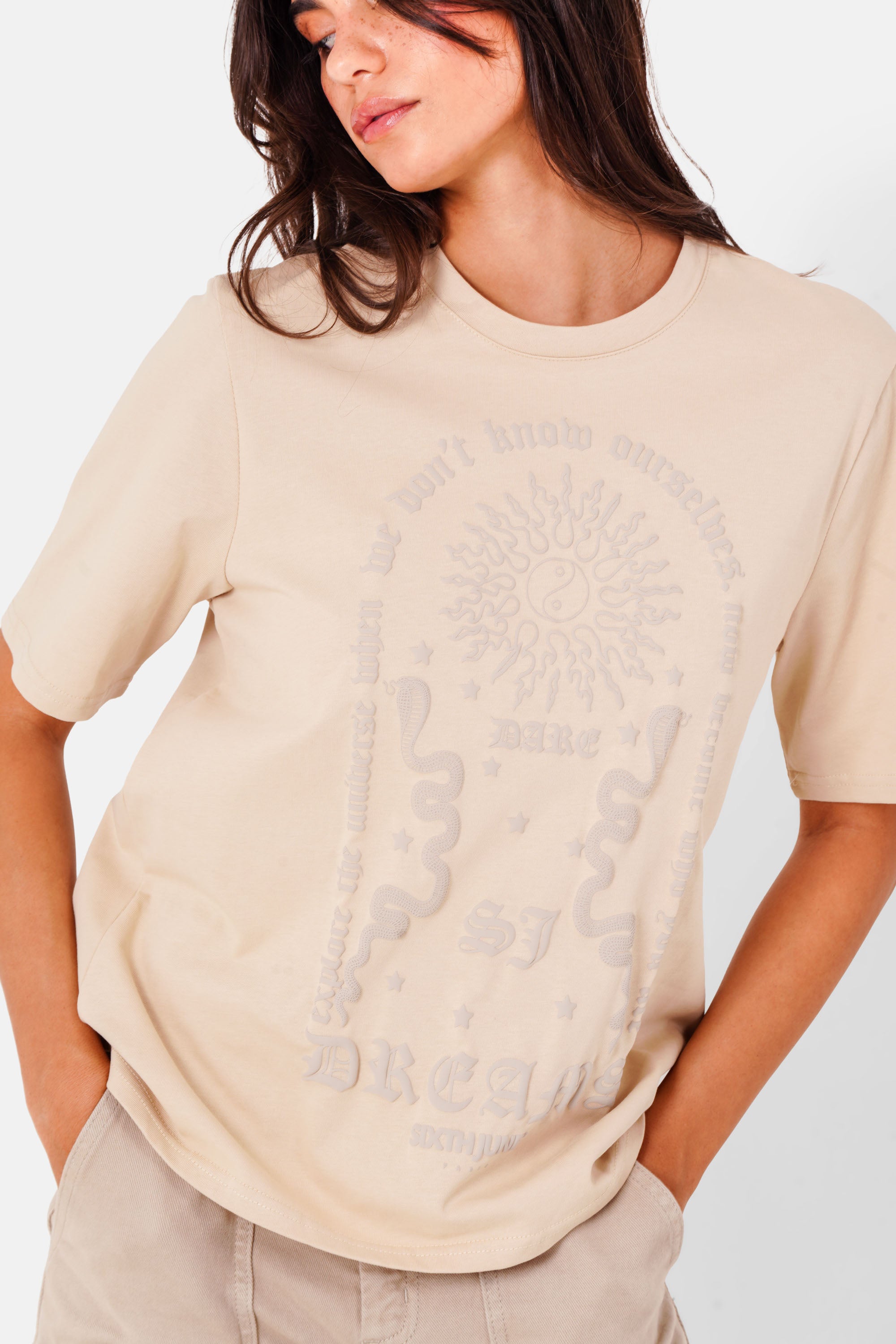 T-Shirt mit Astrologie-Aufdruck Beige