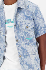Frayed embroidery denim jacket Blue