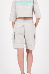 Shorts mit Werkstattgurten aus Nylon in Grau